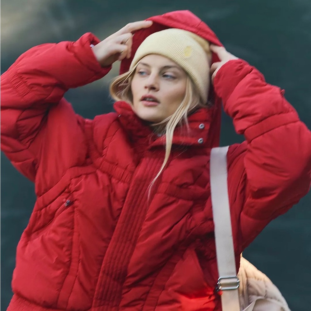 Women's Free People Red Shirr Enough hooded Puffer jacket size XS NWT